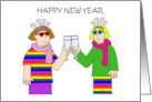 Happy New Year Funky Cartoon Lesbian Couple with Champagne card