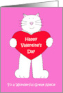 Valentine for Great Niece Cute Cartoon Cat Holding a Red Heart card