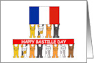 Bastille Day Cartoon Cats Holding Banners and French Flag card