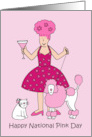 Happy National Pink Day June 23rd Cartoon Lady and Pets in Pink card