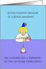 Coronavirus Self-isolation Birthday Cartoon for Her Woman with Cupcake card