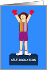 Covid Self-isolation Cartoon Female Boxer in Victory. card