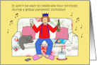 Coronavirus Self-isolation Birthday Cartoon Celebrations Lady and Cat card