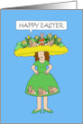 Coronavirus Happy Easter Cartoon Lady in Elaborate Hat and Dress card