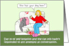 Coronavirus Self-isolating Cartoon Talking to the Cat Humor card