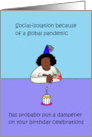 Coronavirus Self-isolation Birthday Cartoon for African American Lady card