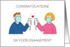 Covid 19 Engagement Congratulations Cartoon Couple in Face masks card