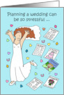 Wedding Planning Stress Cartoon Brown Haired Bride Running in Confetti card