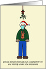 Coronavirus Christmas Social Distancing Under the Mistletoe Cartoon. card