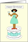 Covid 19 Happy Birthday African American Lady Standing on a Cake card