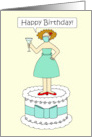 Covid 19 Happy Birthday Cartoon Lady Wearing a Face Mask on a Cake card