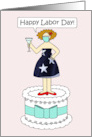 Coronavirus Happy Labor Day Cartoon Lady on a Cake in a Face Mask card