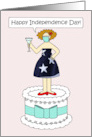 Coronavirus Happy 4th July Cartoon Lady on a Cake in a Face Mask card