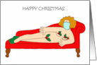 Coronavirus Happy Christmas Funny Cartoon Lady in a Face Mask card