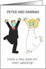 Covid 19 Wedding New Date Annoucement Bride and Groom Cartoon card