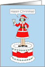 Covid 19 Happy Christmas Cartoon Lady in Santa Outfit and Face Mask card