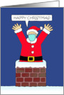 Covid 19 Happy Christmas Cartoon Santa Leaping Out of a Chimney card