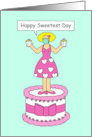 Sweetest Day Covid 19 Cartoon Lady in a Face Mask on a Cake card