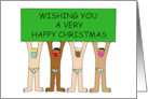 Happy Christmas Covid 19 Cartoon Men in Holly Underpants and Masks card