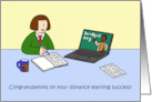 Covid 19 Distance Learning Success Female Congratulations Cartoon card