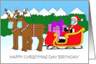 Covid 19 Christmas Day Birthday Santa and Reindeers in Facemasks card