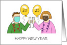 Covid 19 Happy New Year 2024 Cartoon Couple in Facemasks card
