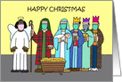 Covid 19 Happy Christmas Cartoon Nativity Scene with Facemasks card