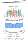 Happy 30th Birthday Son in Law Cartoon Cake and Candles card