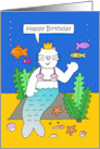 Happy Birthday Purrmaid in a Shell Bra Under the Sea Cartoon card