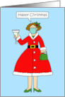 Covid 19 Happy Christmas Cartoon Festive Lady in a Face Mask card