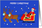 Covid 19 Happy Christmas Cartoon Santa and Sleigh in the Sky card