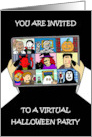 Covid 19 Virtual Halloween Party Invitation Characters on a Screen card