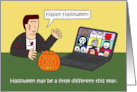 Covid 19 Virtual Halloween Party Cartoon Humor With a Pumpkin card