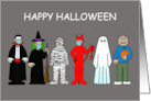 Covid 19 Happy Halloween Cartoon Characters with Face Coverings card