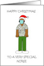 Covid 19 Happy Christmas African American Nurse in Santa Hat card