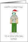 Covid 19 Happy Christmas Cartoon Nurse in Santa Hat card