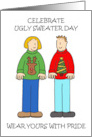 Ugly Sweater Day December 16th Cartoon Couple in Christmas Sweaters card