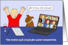 Covid 19 Online Quiz Cartoon Man and Dog Answering Questions card