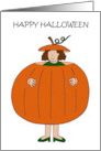 Happy Halloween Cartoon Lady Wearing a Giant Pumpkin Costume card