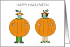 Covid 19 Happy Halloween Cartoon Couple in Giant Pumpkin Costumes card