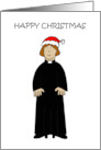 Happy Christmas Lady Vicar Curate Pastor in Santa Claus Hat Cartoon card