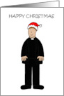 Happy Christmas Male Vicar Curate Pastor in Santa Claus Hat Cartoon card