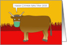 Covid 19 Happy Chinese New Year 2033 Ox in a Face Mask Cartoon card