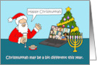 Covid 19 Virtual Chrismukkah Cartoon Illustration Santa and Laptop card