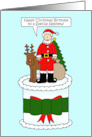 Happy Christmas Birthday to Nephew Santa and Reindeer on a Cake card
