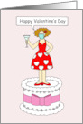 Happy Valentine’s Day Covid 19 Cartoon Lady on a Cake card