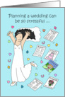Wedding Planning Stress Cartoon Bride Running Through Confetti Black Hair card