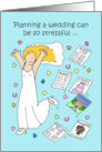 Wedding Planning Stress Cartoon Blonde Bride Running Through Confetti card