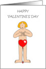 Happy Valentine’s Day Cartoon Lady Wearing a Heart Shaped Balloon card