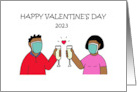 Happy Valentine’s Day Cartoon African American Couple in Face Masks card